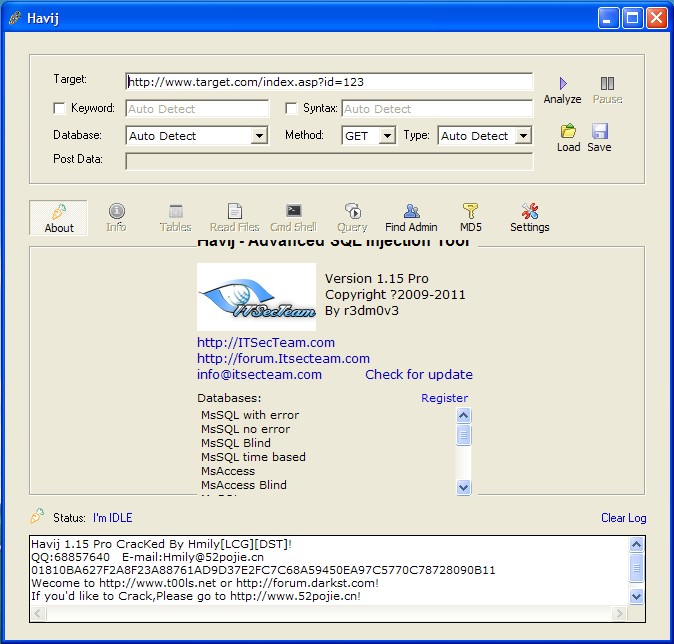 Havij 1.15 Pro 破解版 sql注入检查软件